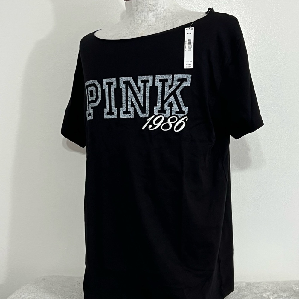 VS PINK OFF THE SHOULDER CAMPUS COTTON TEE NWT - Picture 2 of 4